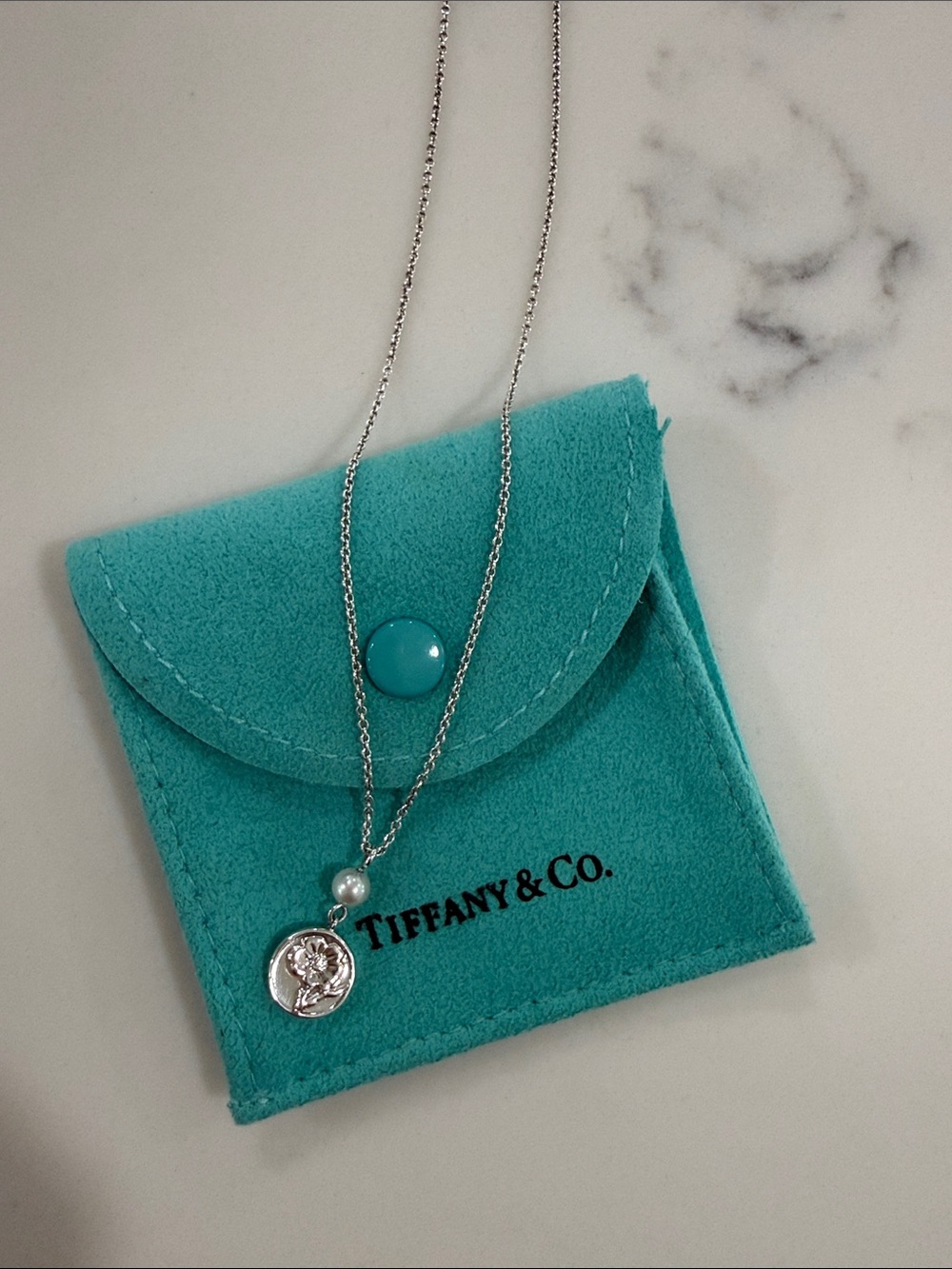 Tiffany & Co. Silver Hibiscus Cultured Pearl Necklace